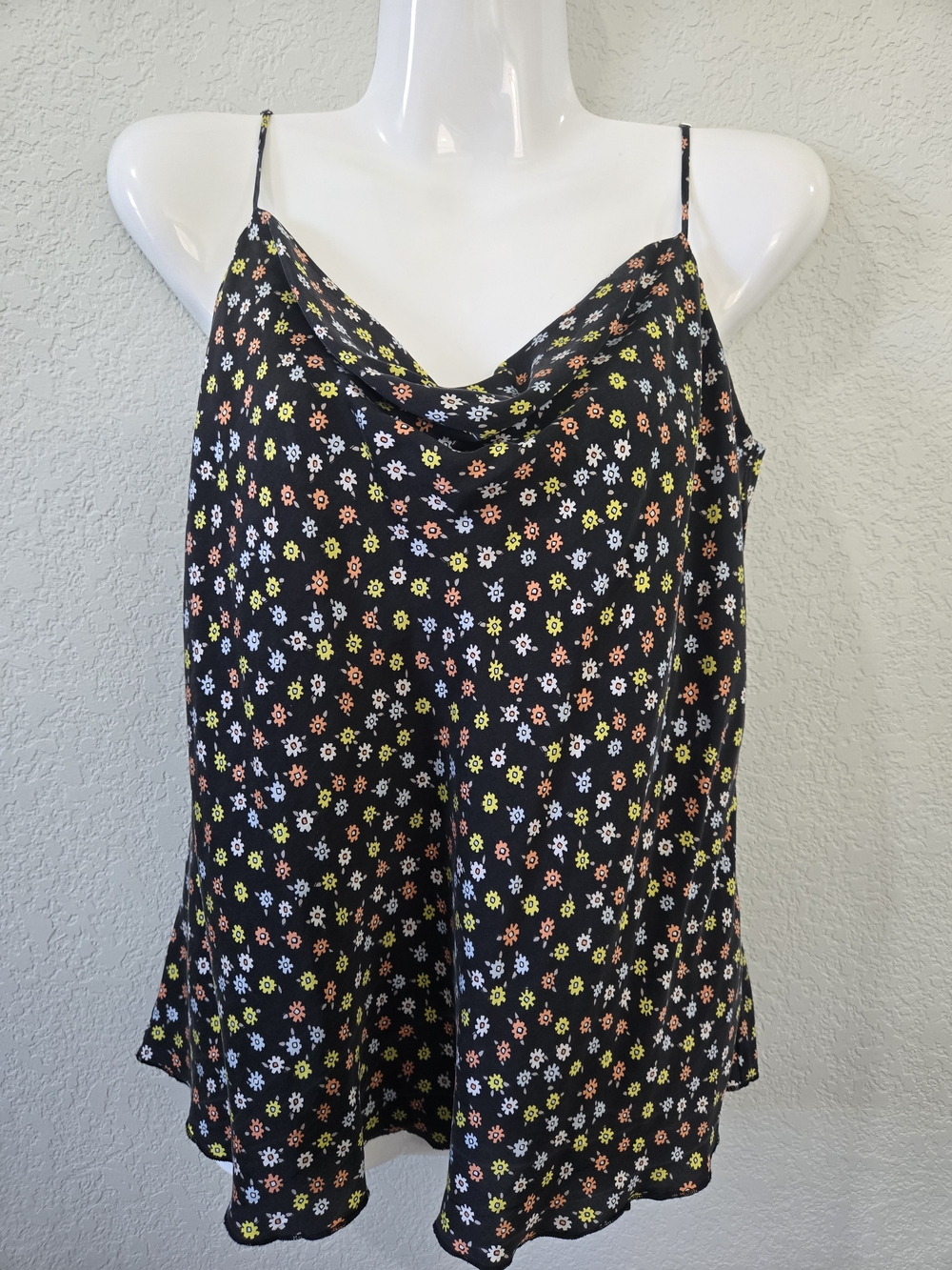 ATM Anthony Thomas Melillo Black Floral Cowl Neck Camisole